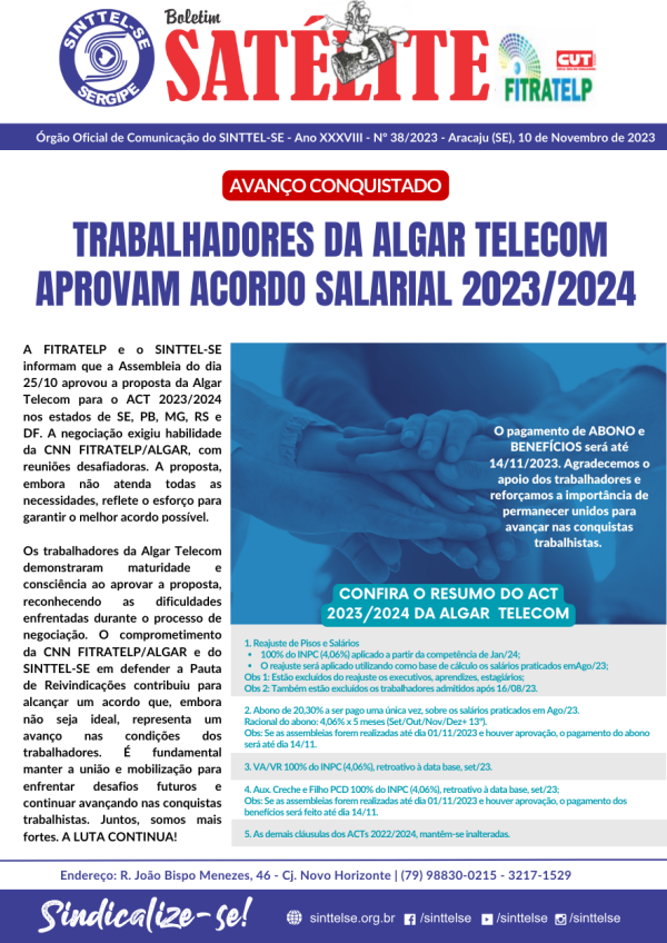 Trabalhadores da Algar Telecom Aprovam Acordo Salarial 2023/2024