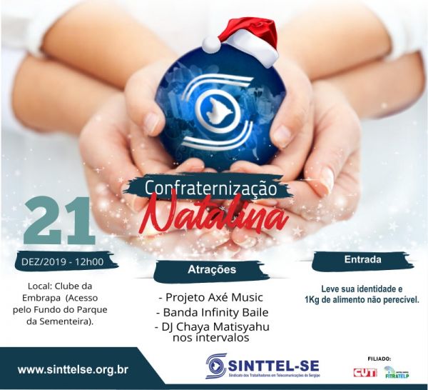 Confraternização natalina do SINTTEL-SE acontece Dia 21/12