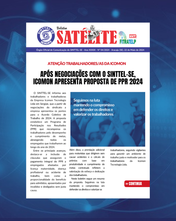 Após negociações com o SINTTEL-SE, Icomon apresenta proposta de PPR 2024