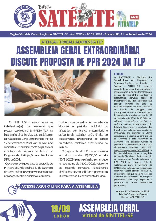 Assembleia Geral Extraordinária discute proposta de PPR 2024 da TLP