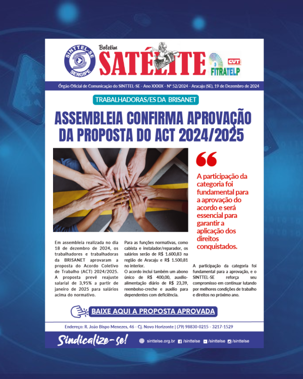 Assembleia da BRISANET confirma aprovação da proposta do ACT 2024/2025