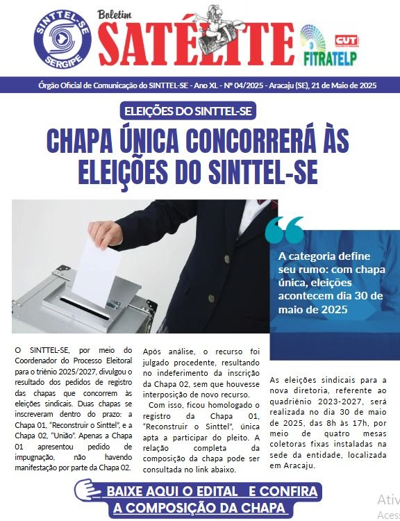 Chapa única concorrerá às eleições do SINTTEL-SE