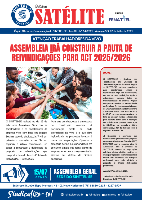 Vivo: Assembleia irá construir a pauta de reivindicações para act 2025/2026