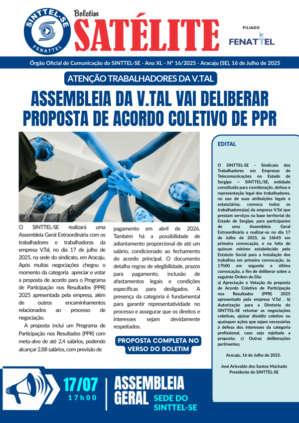 Assembleia da V.Tal vai deliberar proposta de  PPR