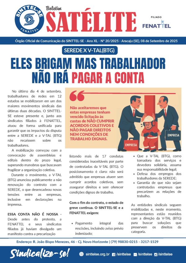 SINTTEL-SE participa de mobilização nacional em defesa dos trabalhadores da SEREDE diante da crise com a V-TAL (BTG)
