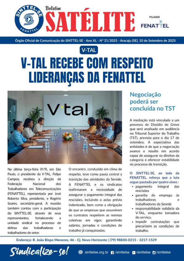 V-TAL recebe com respeito lideranças da FENATTEL
