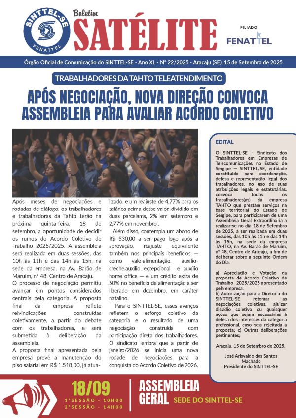 Após negociação, nova direção convoca Assembleia PARA AVALIAR ACORDO COLETIVO 2025 da TAHTO